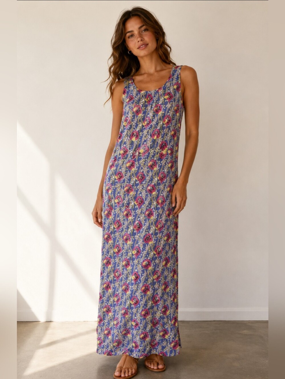 **Vintage BoHo FLAX Jeanne Engelhart Floral Dress Lagenlook Maxi Sz-S